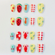 Summer press on nails with vibrant, fun designs. Nail designs include a lobster, stars, cherries, gingham, fish, watermelon, and blueberries. Nail colors include red, white, orange, light blue, green, and yellow. 24 Piece press ons are displayed on a white background